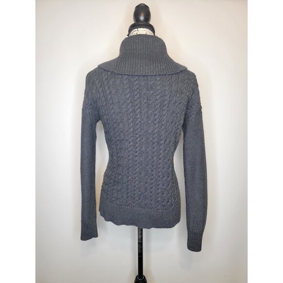 American Eagle Womens SM Sweater Gray Cable Knit Cowl Neck Fisherman - Picture 3 of 5